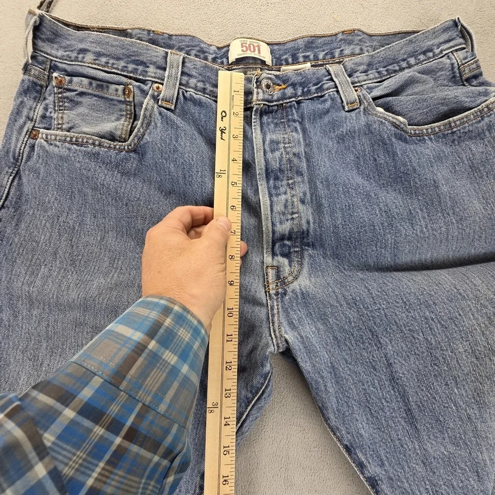 Levis‎ 501 Jeans Mens Blue Straight Button Fly Distressed Denim Fits 38x30